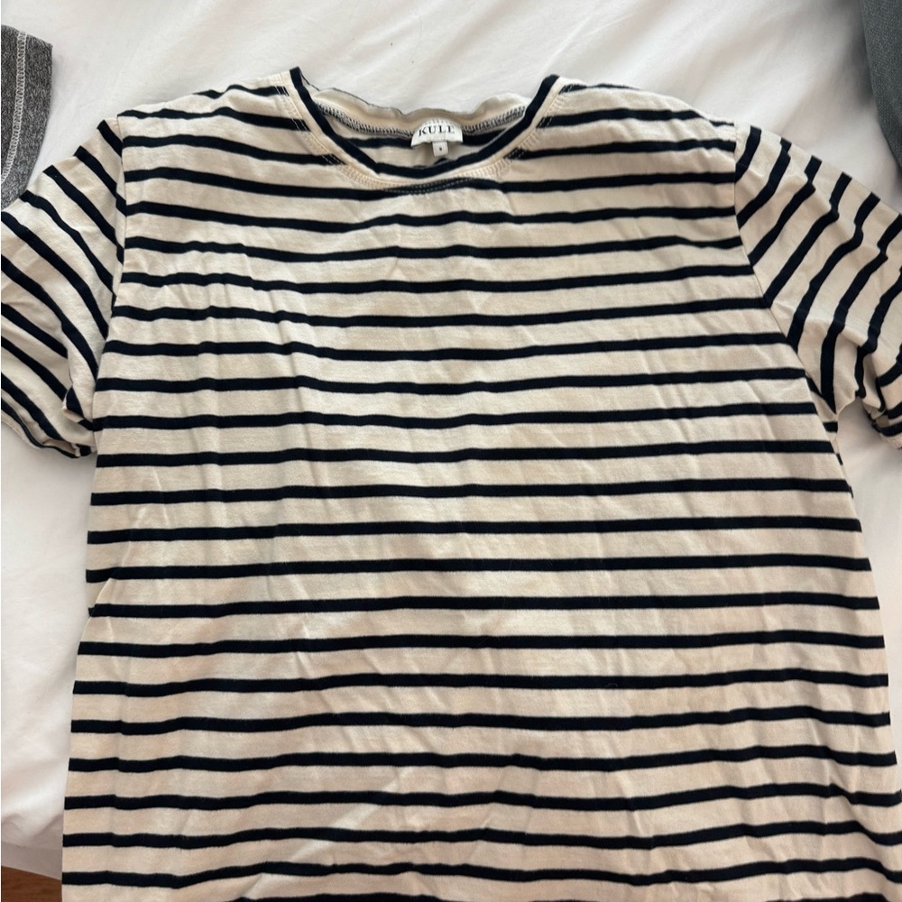 KULE Black and Cream Striped Short Sleeve Tee